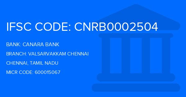 Canara Bank Valsarvakkam Chennai Branch IFSC Code