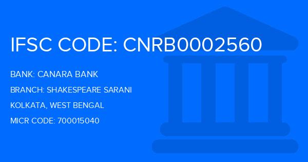 Canara Bank Shakespeare Sarani Branch IFSC Code