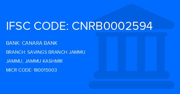 Canara Bank Savings Branch Jammu Branch IFSC Code