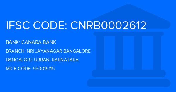 Canara Bank Nri Jayanagar Bangalore Branch IFSC Code