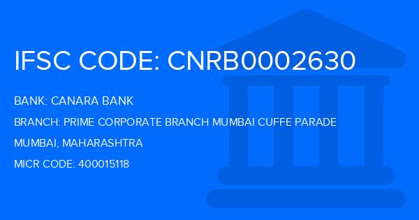 Canara Bank Prime Corporate Branch Mumbai Cuffe Parade Branch IFSC Code