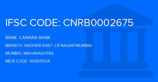 Canara Bank Andheri East J B Nagar Mumbai Branch IFSC Code