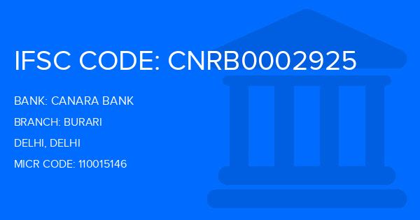 Canara Bank Burari Branch IFSC Code