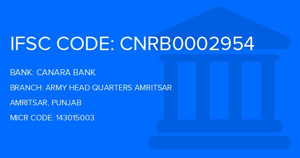 Canara Bank Army Head Quarters Amritsar Branch IFSC Code