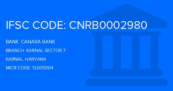Canara Bank Karnal Sector 7 Branch IFSC Code