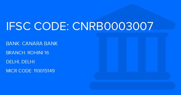 Canara Bank Rohini 16 Branch IFSC Code