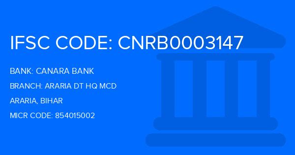 Canara Bank Araria Dt Hq Mcd Branch IFSC Code