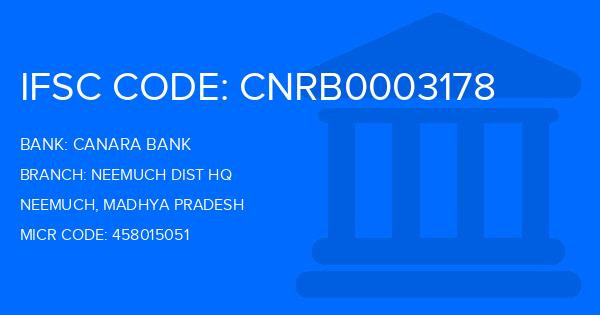 Canara Bank Neemuch Dist Hq Branch IFSC Code