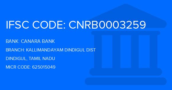 Canara Bank Kallimandayam Dindigul Dist Branch IFSC Code