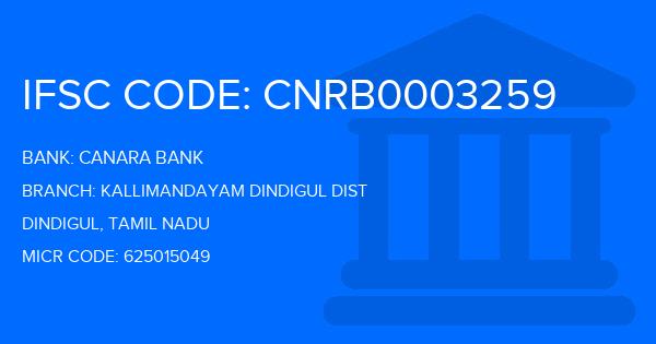 Canara Bank Kallimandayam Dindigul Dist Branch IFSC Code