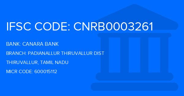 Canara Bank Padianallur Thiruvallur Dist Branch IFSC Code