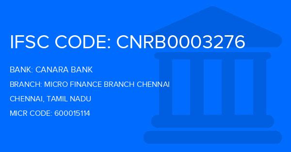 Canara Bank Micro Finance Branch Chennai Branch IFSC Code