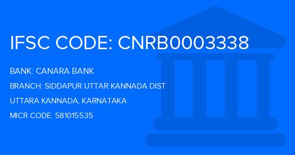 Canara Bank Siddapur Uttar Kannada Dist Branch IFSC Code