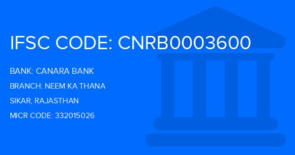 Canara Bank Neem Ka Thana Branch IFSC Code