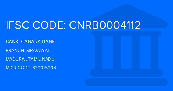 Canara Bank Siravayal Branch IFSC Code