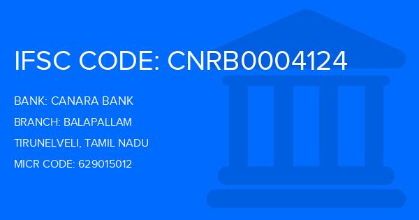 Canara Bank Balapallam Branch IFSC Code