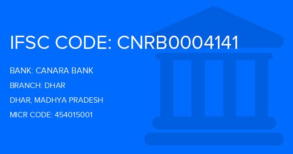 Canara Bank Dhar Branch IFSC Code
