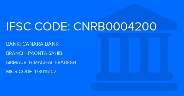 Canara Bank Paonta Sahib Branch IFSC Code
