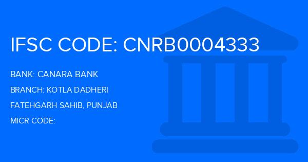 Canara Bank Kotla Dadheri Branch IFSC Code