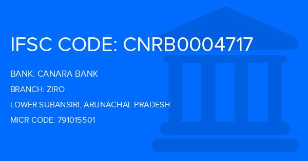 Canara Bank Ziro Branch IFSC Code