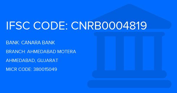 Canara Bank Ahmedabad Motera Branch IFSC Code