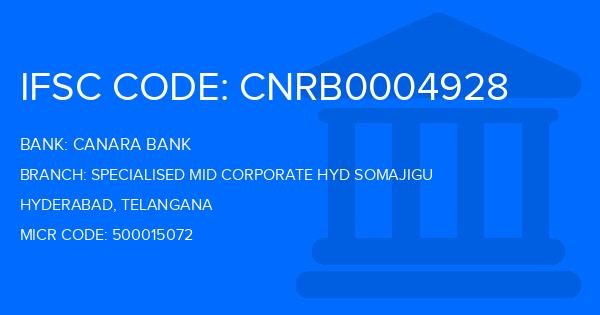 Canara Bank Specialised Mid Corporate Hyd Somajigu Branch IFSC Code