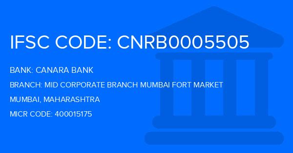 Canara Bank Mid Corporate Branch Mumbai Fort Market Branch IFSC Code