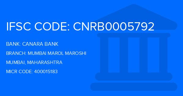 Canara Bank Mumbai Marol Maroshi Branch IFSC Code