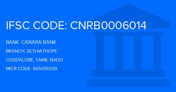 Canara Bank Sethiathope Branch IFSC Code