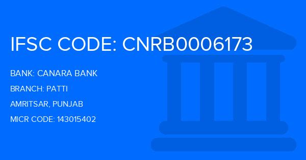 Canara Bank Patti Branch IFSC Code