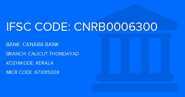 Canara Bank Calicut Thondayad Branch IFSC Code