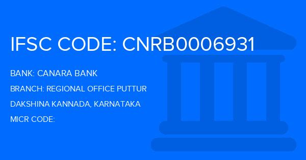 Canara Bank Regional Office Puttur Branch IFSC Code
