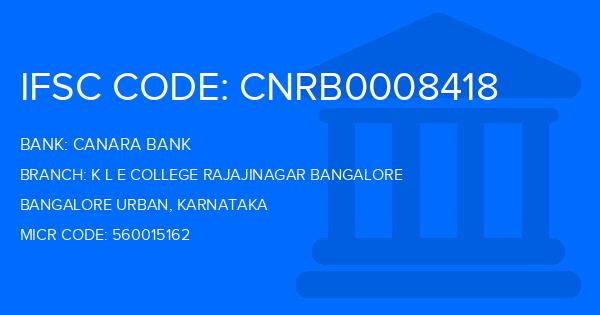 Canara Bank K L E College Rajajinagar Bangalore Branch IFSC Code