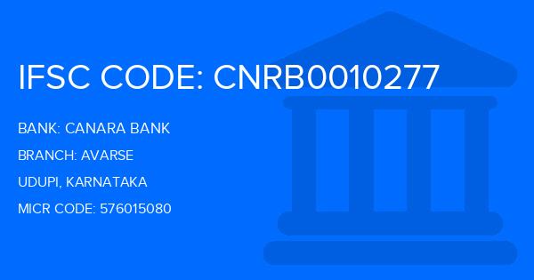 Canara Bank Avarse Branch IFSC Code