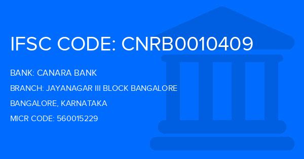 Canara Bank Jayanagar Iii Block Bangalore Branch IFSC Code