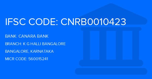 Canara Bank K G Halli Bangalore Branch IFSC Code