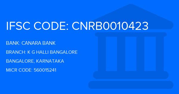 Canara Bank K G Halli Bangalore Branch IFSC Code