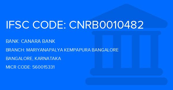 Canara Bank Mariyanapalya Kempapura Bangalore Branch IFSC Code