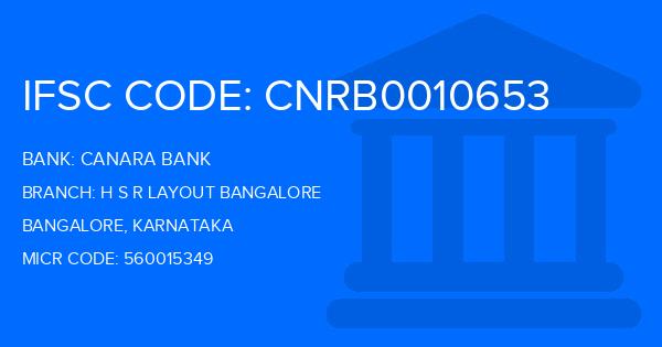 Canara Bank H S R Layout Bangalore Branch IFSC Code