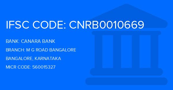 Canara Bank M G Road Bangalore Branch IFSC Code