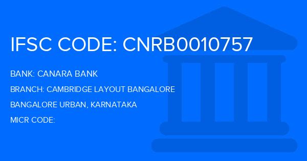 Canara Bank Cambridge Layout Bangalore Branch IFSC Code