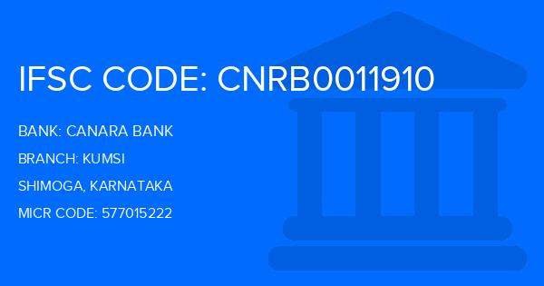 Canara Bank Kumsi Branch IFSC Code