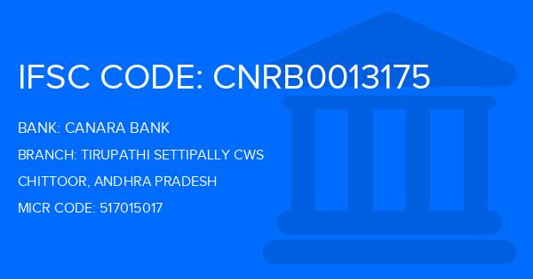 Canara Bank Tirupathi Settipally Cws Branch IFSC Code