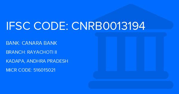 Canara Bank Rayachoti Ii Branch IFSC Code