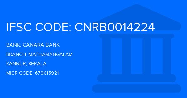 Canara Bank Mathamangalam Branch IFSC Code