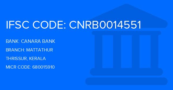 Canara Bank Mattathur Branch IFSC Code
