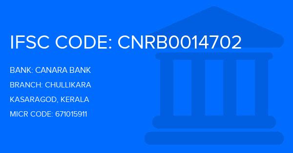 Canara Bank Chullikara Branch IFSC Code