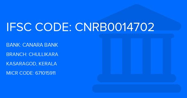 Canara Bank Chullikara Branch IFSC Code