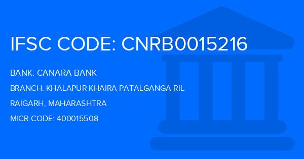 Canara Bank Khalapur Khaira Patalganga Ril Branch IFSC Code