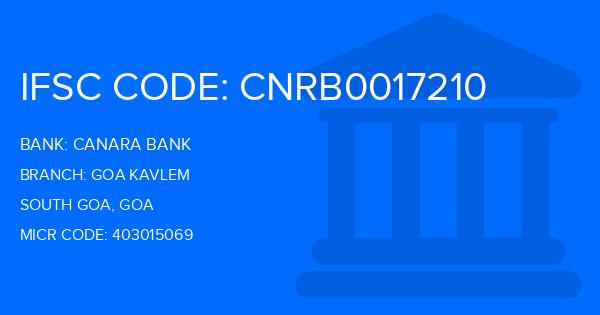 Canara Bank Goa Kavlem Branch IFSC Code